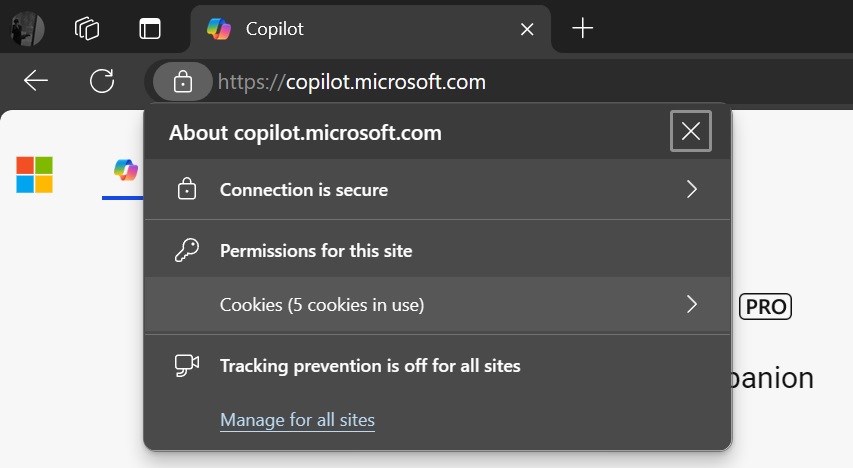 Copilot clear cookies