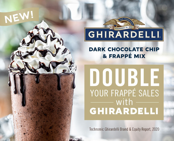 banner advertising ghirardelli dark chocolate chip and frappe mix double your frappe sales with ghirardelli