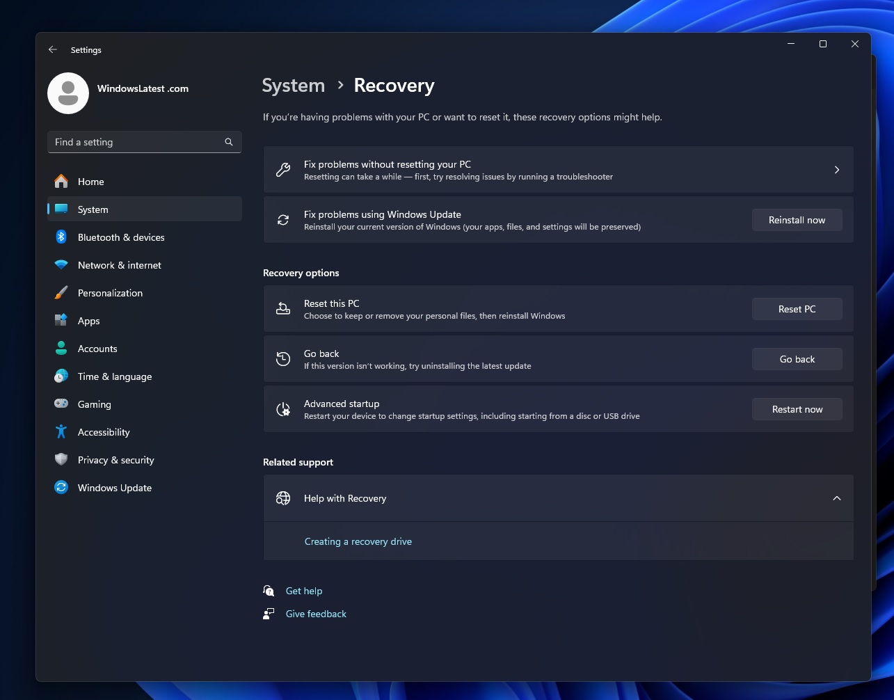 Windows 11 recovery tool