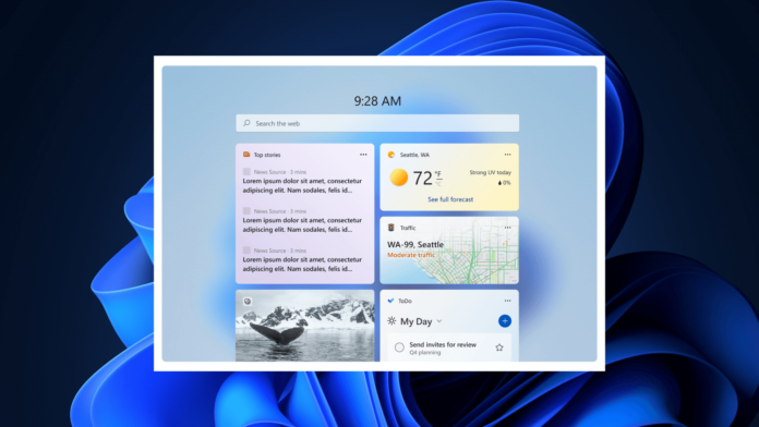 Windows 11 widgets board with navigation menu